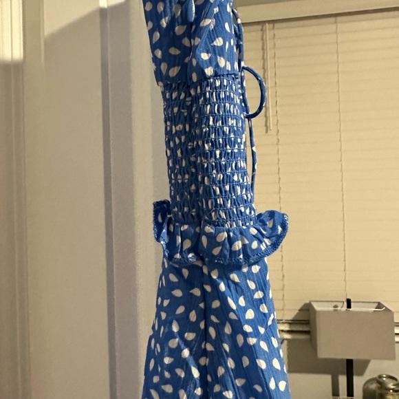 Blue Ruffled Dress with White Pattern - Picture 2 of 2